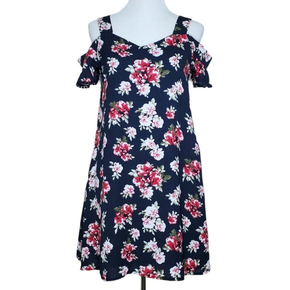 Verti Womens Shift Dress Size Small V-Neck Cold Shoulder Floral Ruffle Sleeves - Picture 1 of 12
